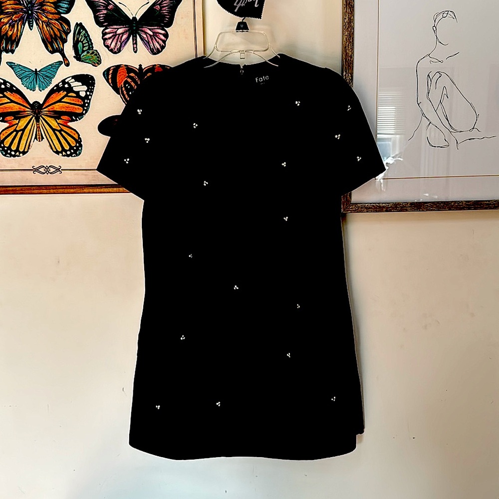 Adorable black velvet baby doll dress with gems and pockets